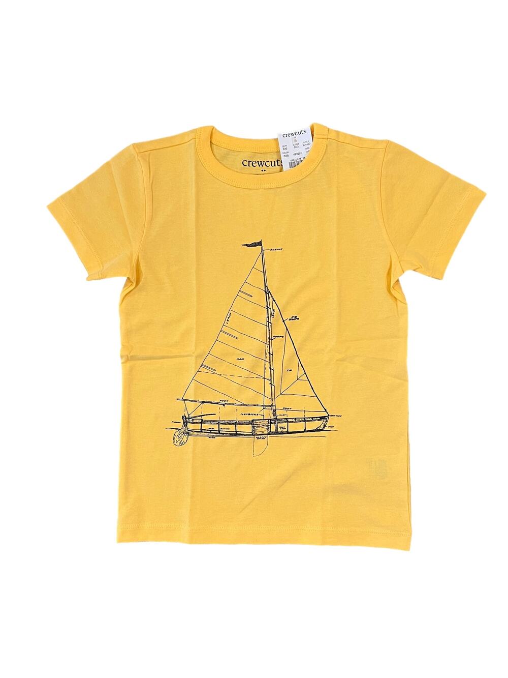 NWT J. Crew Boys' Light Gold Yellow W/Sailboat Sketch Graphic Tee - SIZE 2